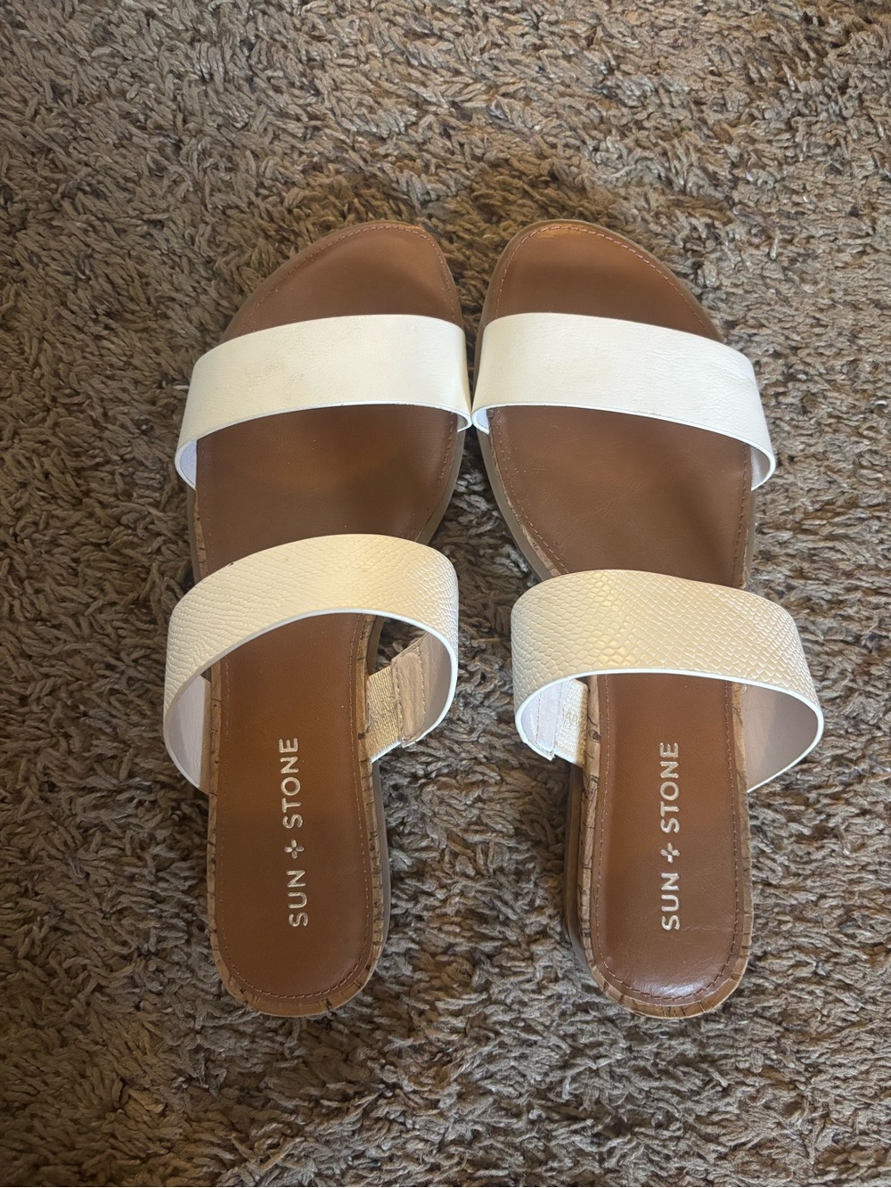 Sun + Stone White Double-Band Slide Sandals